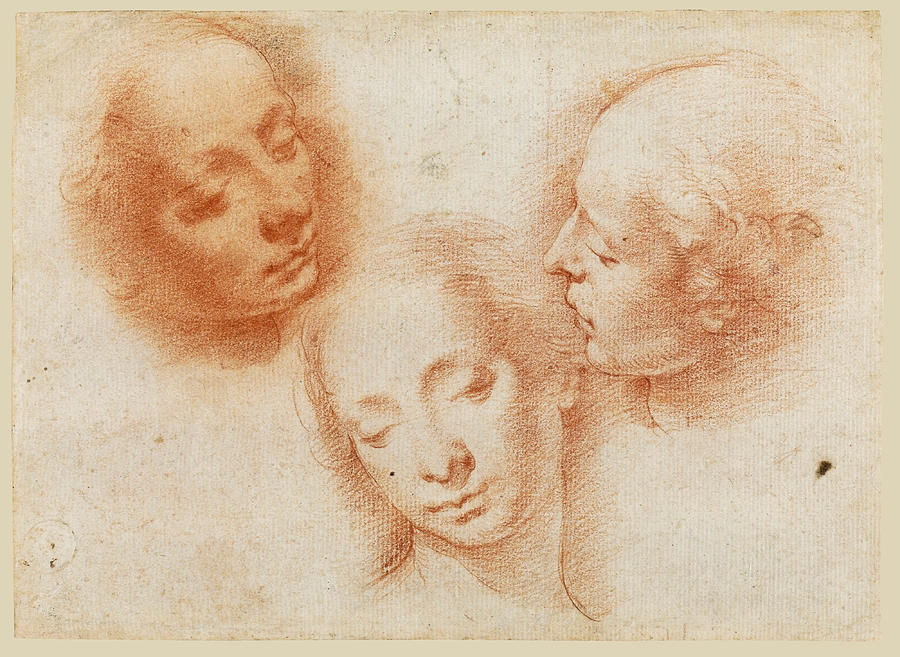 Three studies of a Womans Head Drawing by Alessandro Casolani