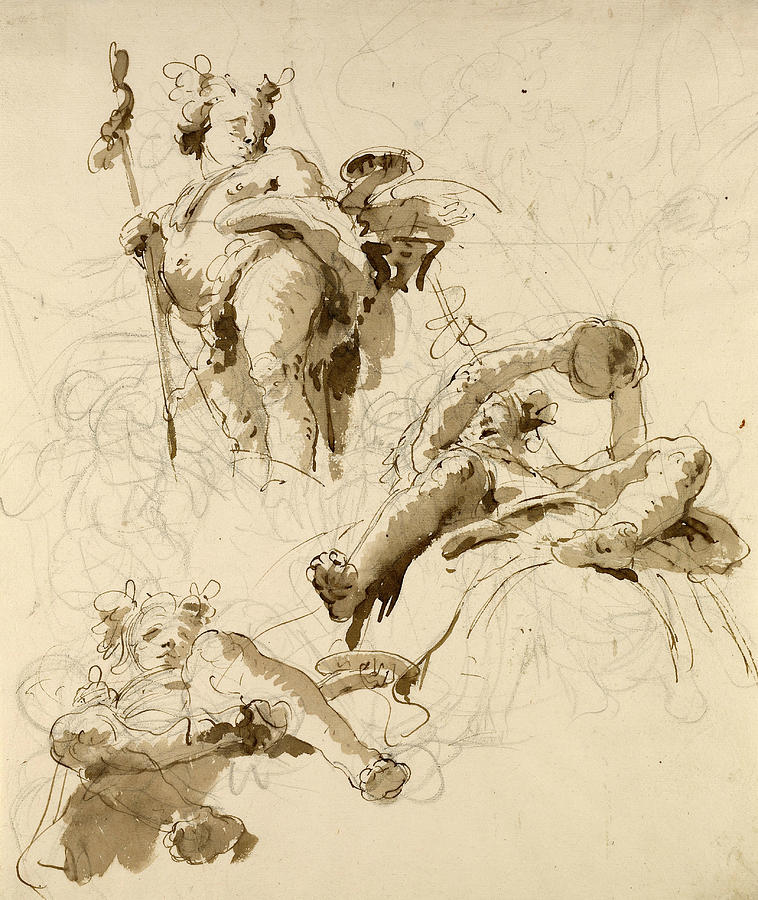 Three Studies of the God Bacchus Drawing by Giovanni Battista Tiepolo