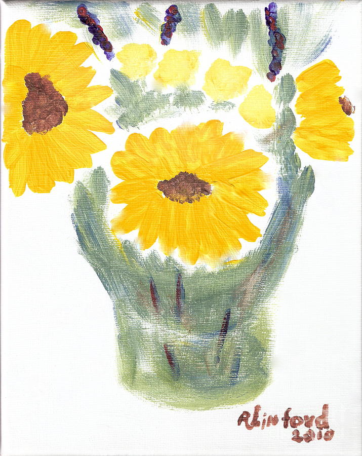Three Sunflowers 2 Painting by Richard W Linford