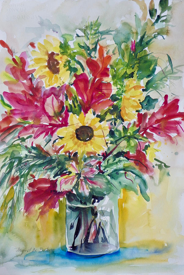 Three Sunflowers Painting by Ingrid Dohm