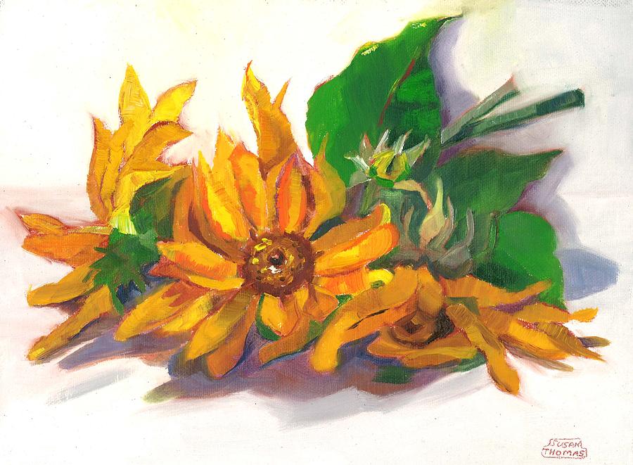 Three Sunflowers Painting by Susan Thomas