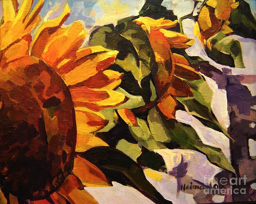 Three Sunflowers Painting by Tim  Heimdal