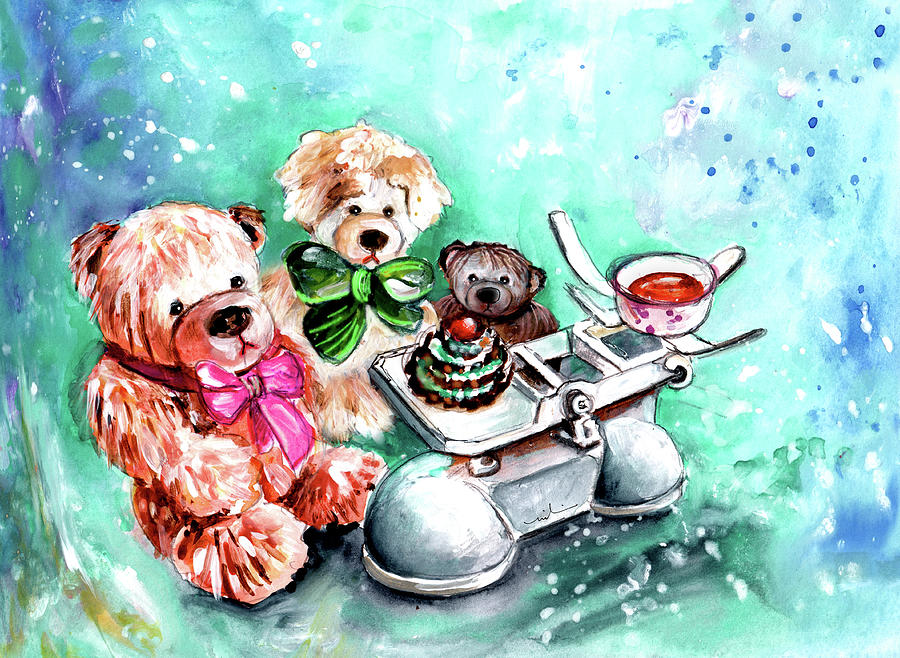 Three Teddy Bears And A Scale In Richmond Painting by Miki De Goodaboom