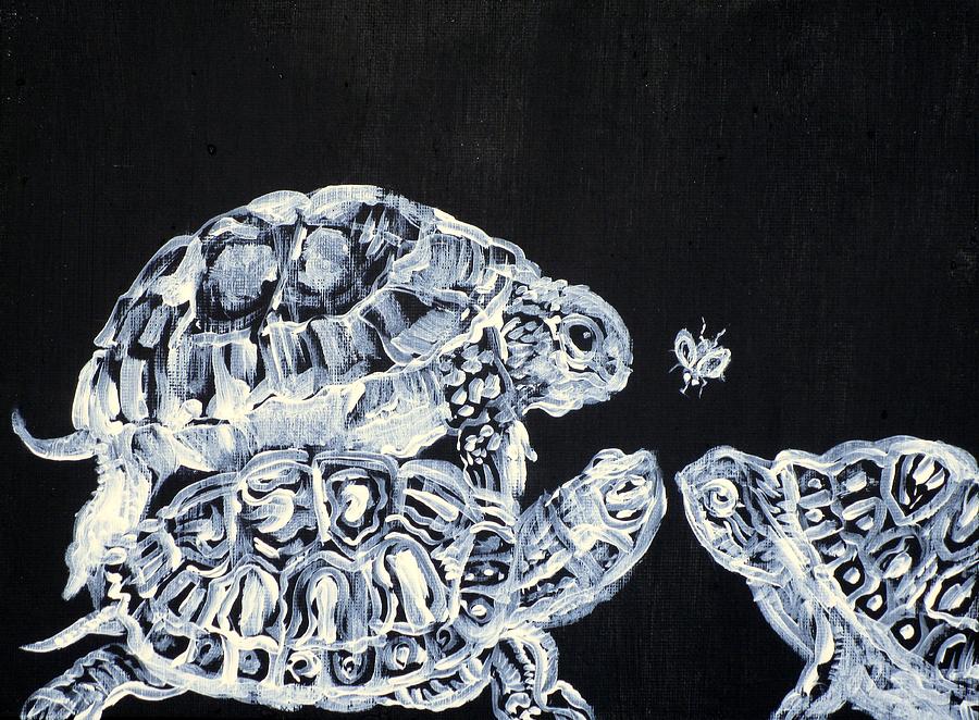Three  Terrapins And One Fly Painting by Fabrizio Cassetta
