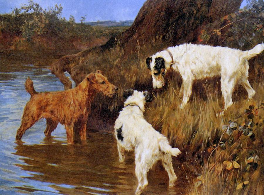 Three Terriers on the Scent Painting by Celestial Images