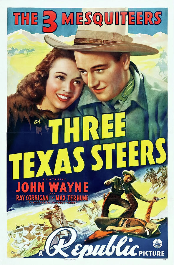 John Wayne Mixed Media - Three Texas Steers 1939 by Mountain Dreams