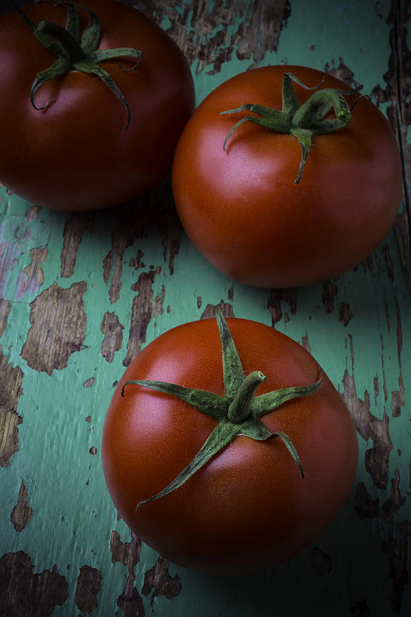 Tomato Photograph - Three Tomatoes by Garry Gay