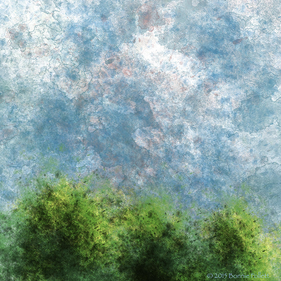 Three Trees with Clouds muted version Digital Art by Bonnie Follett