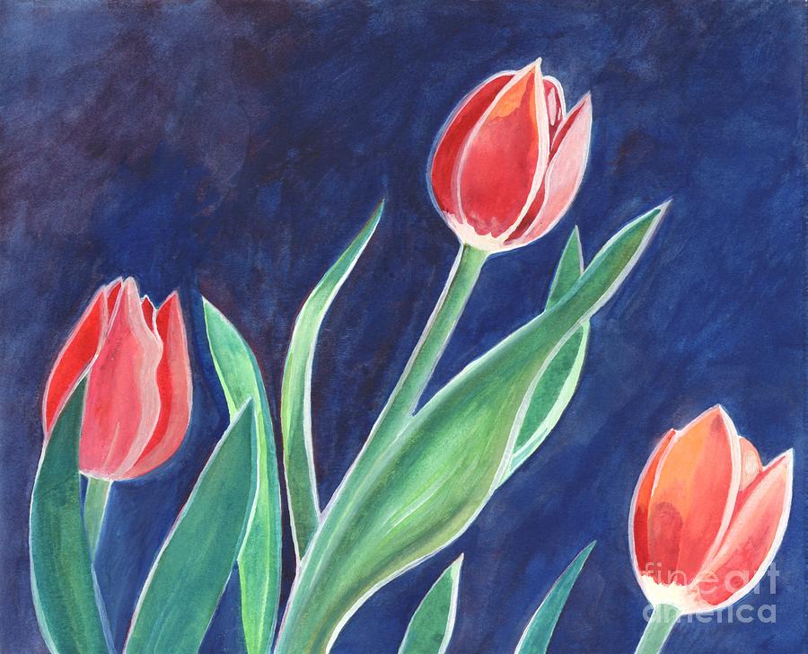 Three Tulips Painting by Helena Tiainen