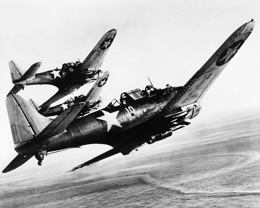 Three U.s. Navy Dauntless Dive Bombers Photograph by Everett