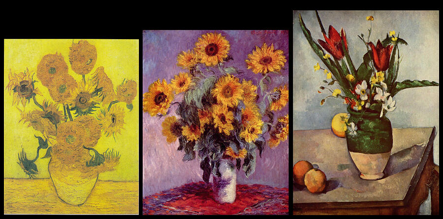 Three Vases van Gogh - Monet - Cezanne Digital Art by David Bridburg
