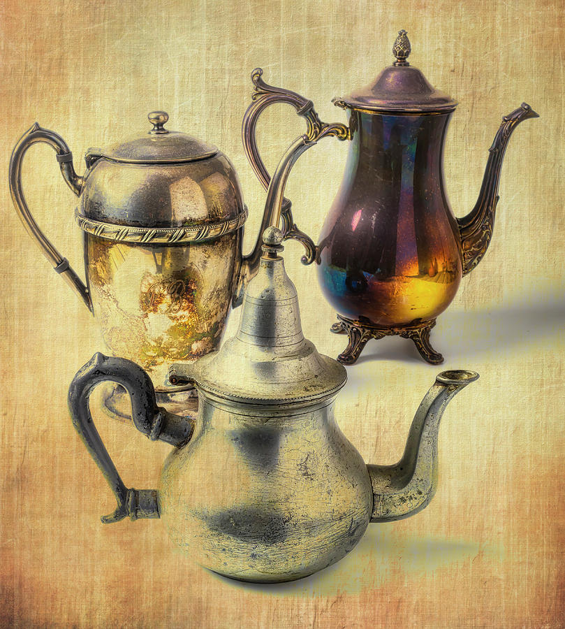 Vintage Photograph - Three Vintage Tea Pots by Garry Gay