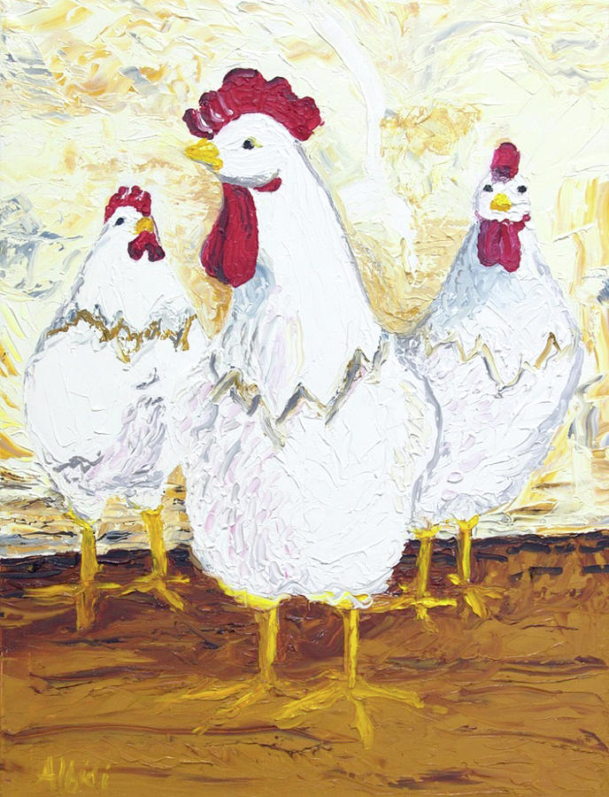 Three Whimsical Chickens Painting by Lisa Rose Alfidi - Pixels