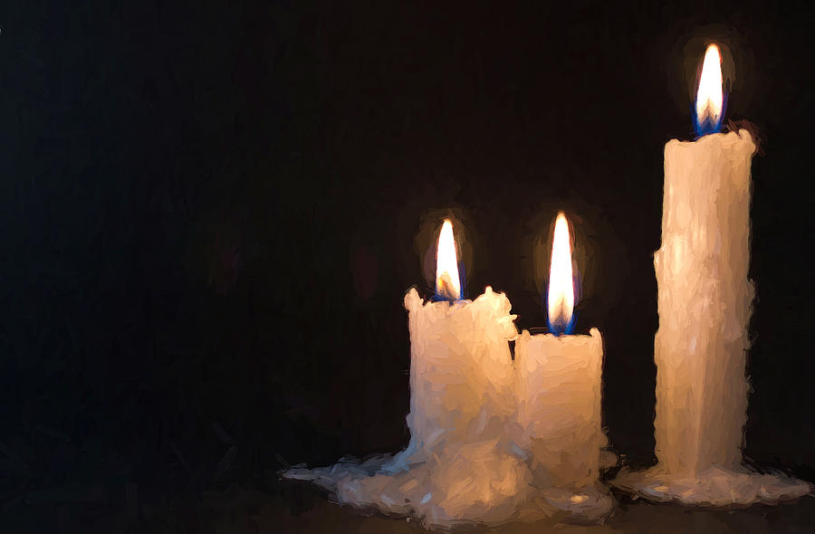 Three White Candles Burning at Night Time Photograph by John Williams