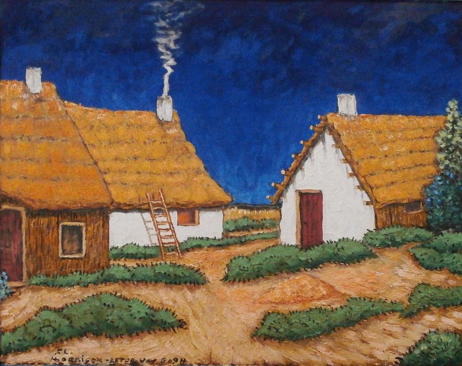 Chimney With Smoke Painting - Three White Cottages  by Frank Morrison