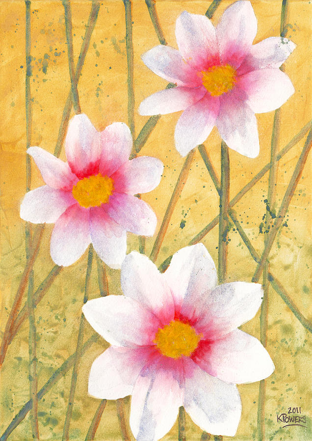 Three White Flowers Painting by Ken Powers