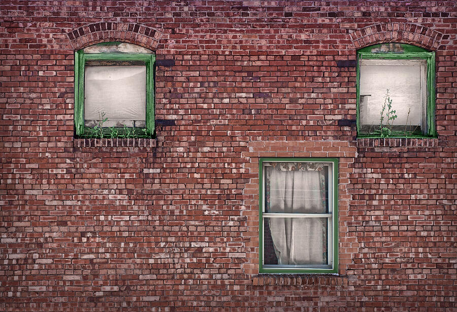 Three Windows - Brick Building Photograph by Nikolyn McDonald