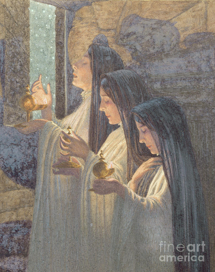 Three Wise Virgins Painting by Carlos Schwabe