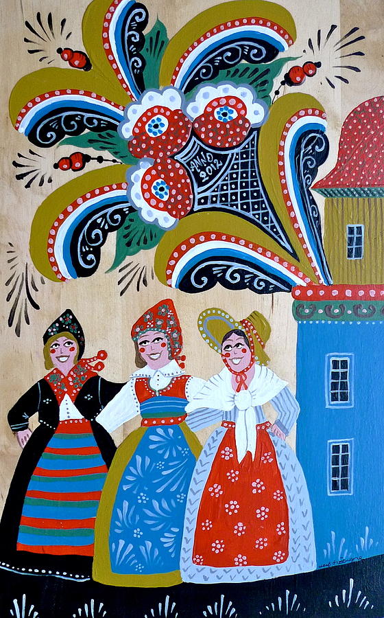 Three Women Dancing Painting by Leif Sodergren