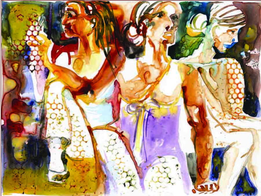 Figures Painting - Three Women III by Beena Samuel