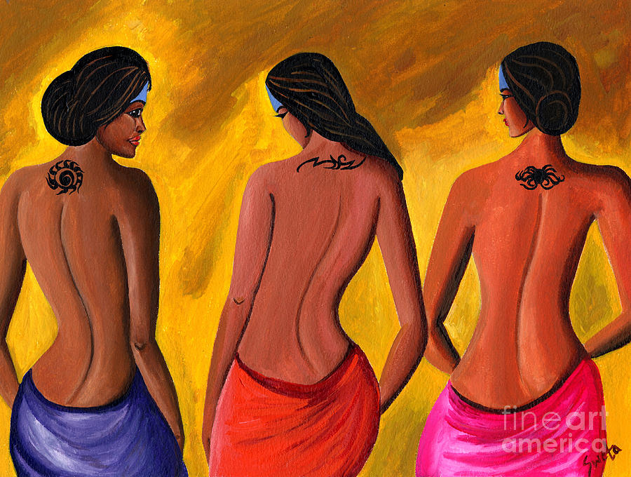 Women Painting - Three Women with Tattoos by Sweta Prasad
