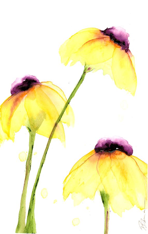 Three Yellow Wildflowers Painting by Dawn Derman
