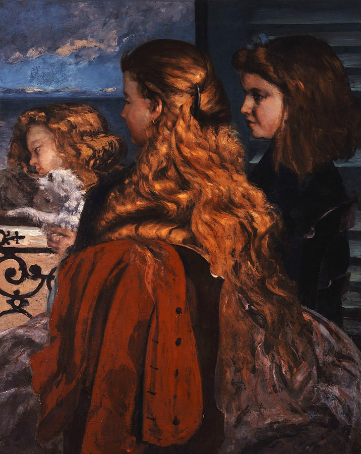 Three Young Englishwomen by a Window Painting by Gustave Courbet