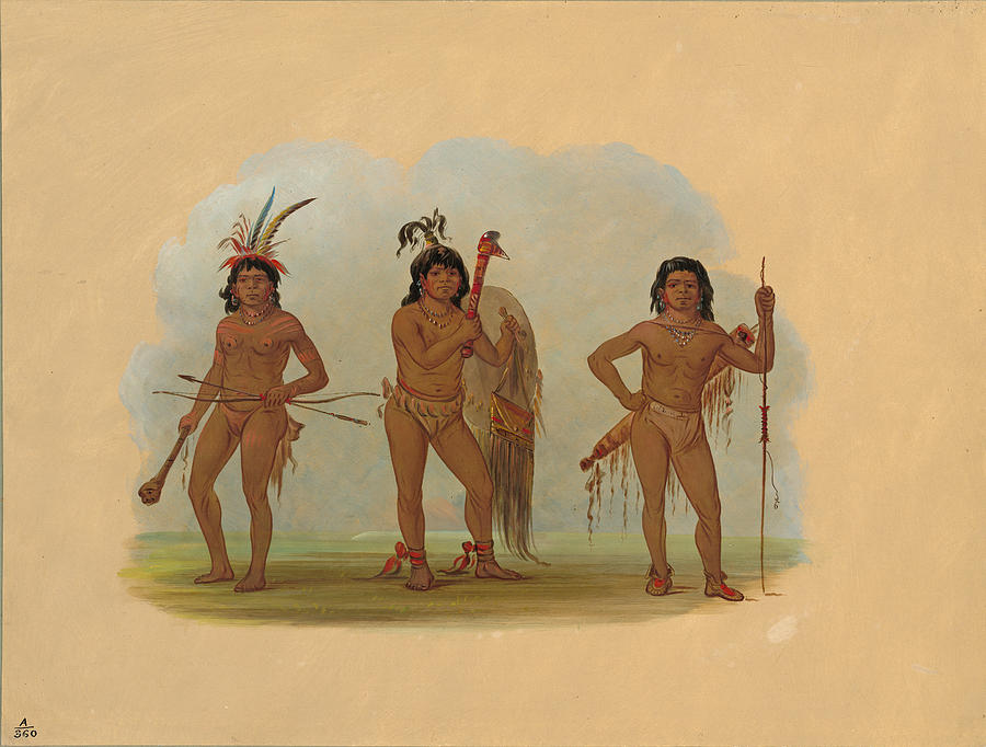 Three Zurumati Indians Painting by George Catlin