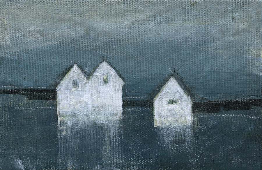 Threee Houses Lakeside Painting by Tim Nyberg