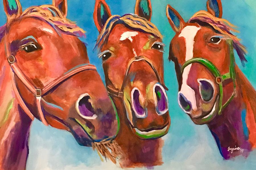 Horse Painting - Threes Company by Suzaine Smith
