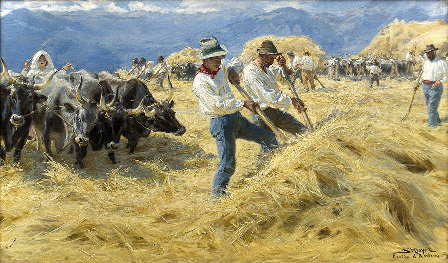 Threshing in Abruzzo Painting by Peder Severin Kroyer