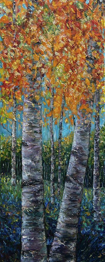 Autumn Birch Delight - Palette Knife Painting Painting by OLena Art by Lena Owens - Vibrant DESIGN