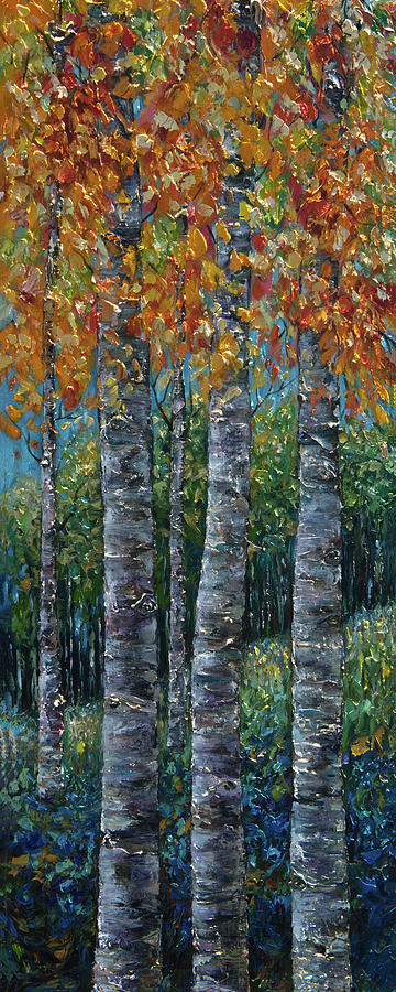 Through The Aspen Trees Impasto Diptych Two Painting by OLena Art