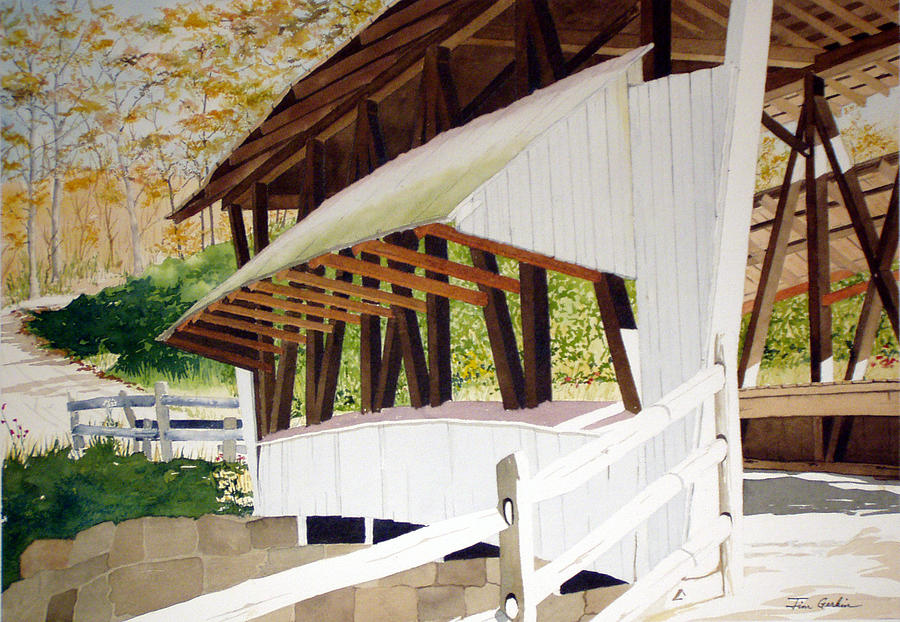 Through the Covered Bridge Painting by Jim Gerkin