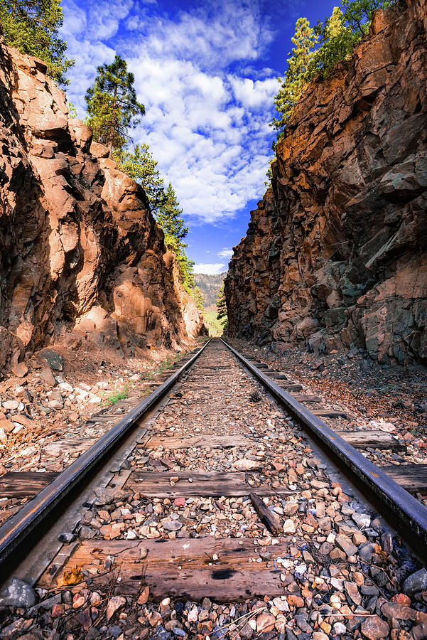 Through the Cut - Durango Silverton Narrow Gauge Railroad Tracks - Colorado Photograph by Gregory Ballos