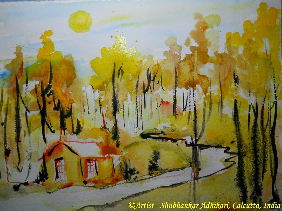 Inspirational Painting - Through the golden woods by Shubhankar Adhikari