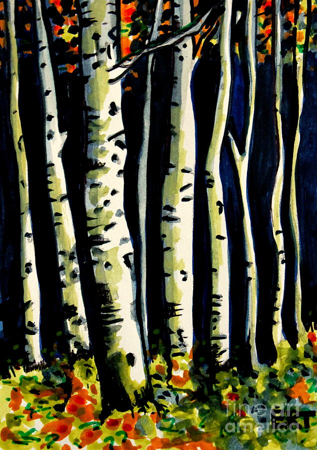 Through the Midnight Birch Trees Painting by Elizabeth Robinette Tyndall