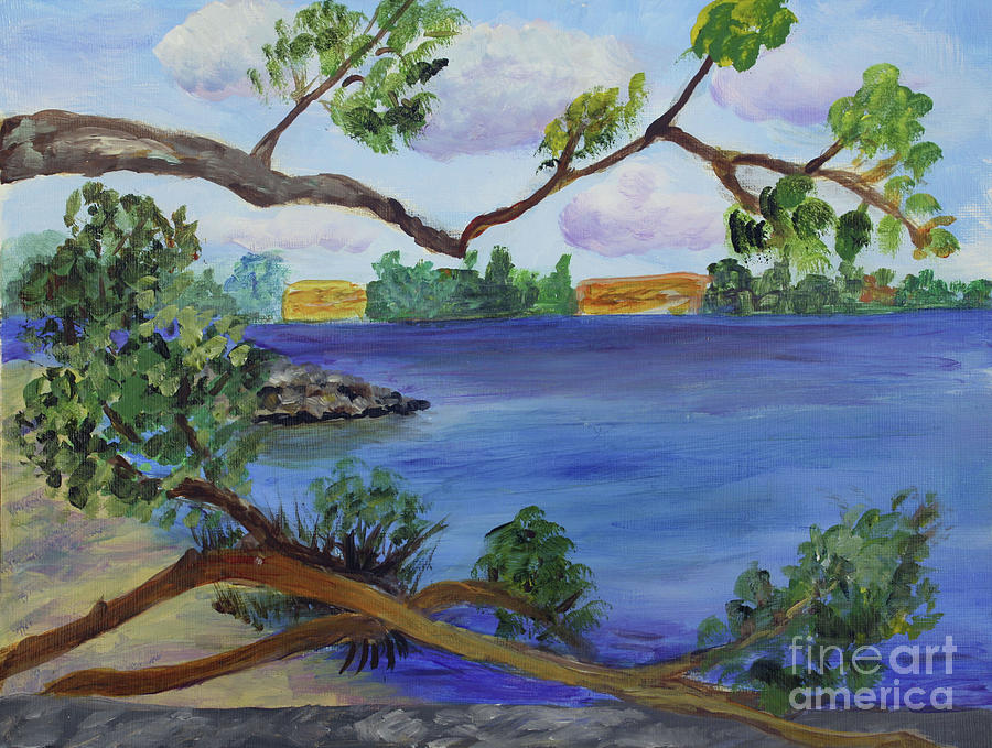 Through the trees at Ocean Inlet Beach Painting by Donna Walsh