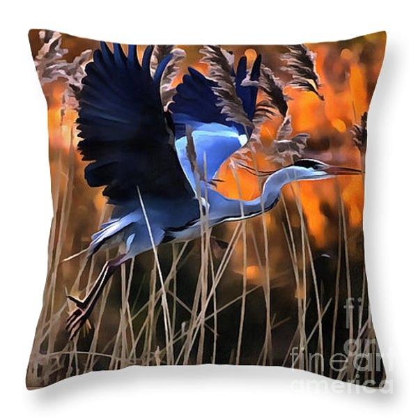 Throw Pillow - Blue Heron Photograph by Jack Torcello