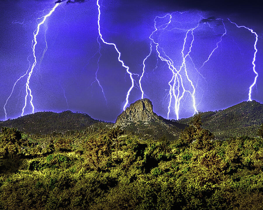 Thumb Butte, Electrical Storm, Prescott,arizona Photograph by Don Schimmel