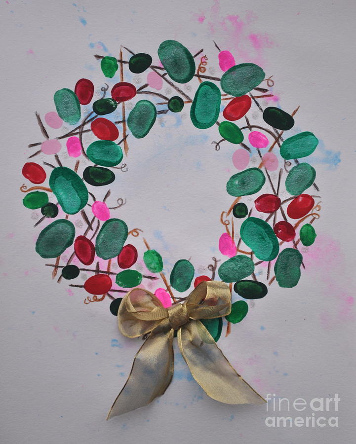 Thumbprint Wreath Mixed Media by Sally Tiska Rice