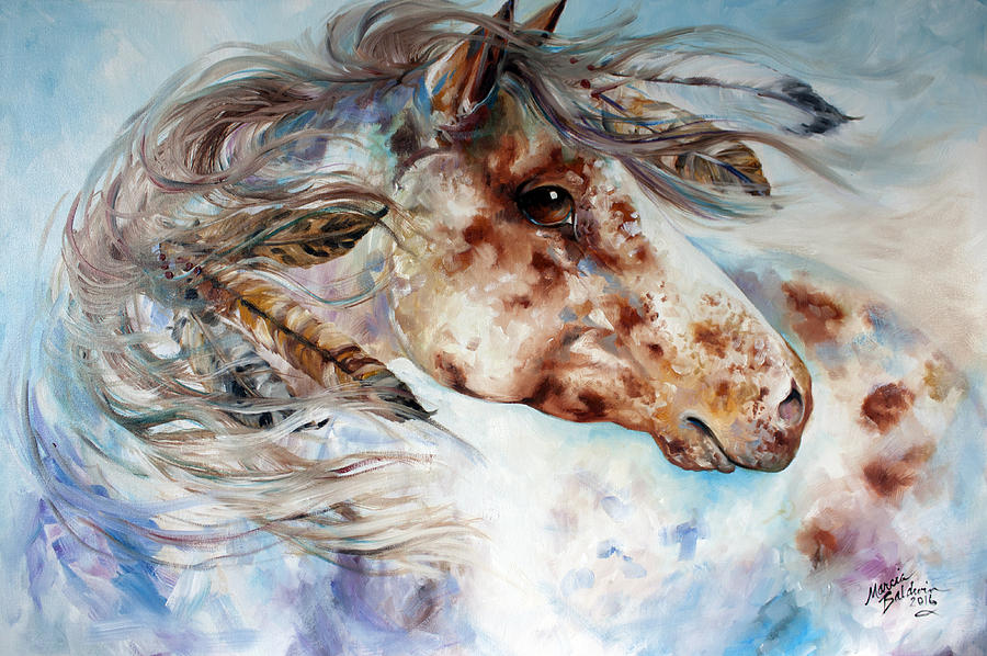 Feather Painting - THUNDER APPALOOSA Indian War Horse by Marcia Baldwin