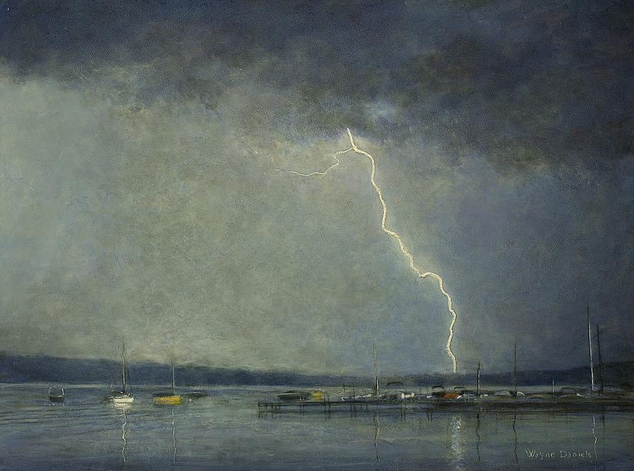 Thunderstorm over Cazenovia Lake Painting by Wayne Daniels