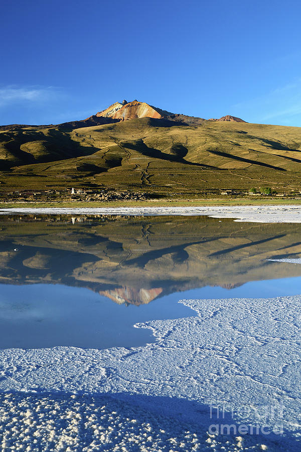 Thunupa Volcano Reflected in Salar de Uyuni Bolivia Photograph by James Brunker