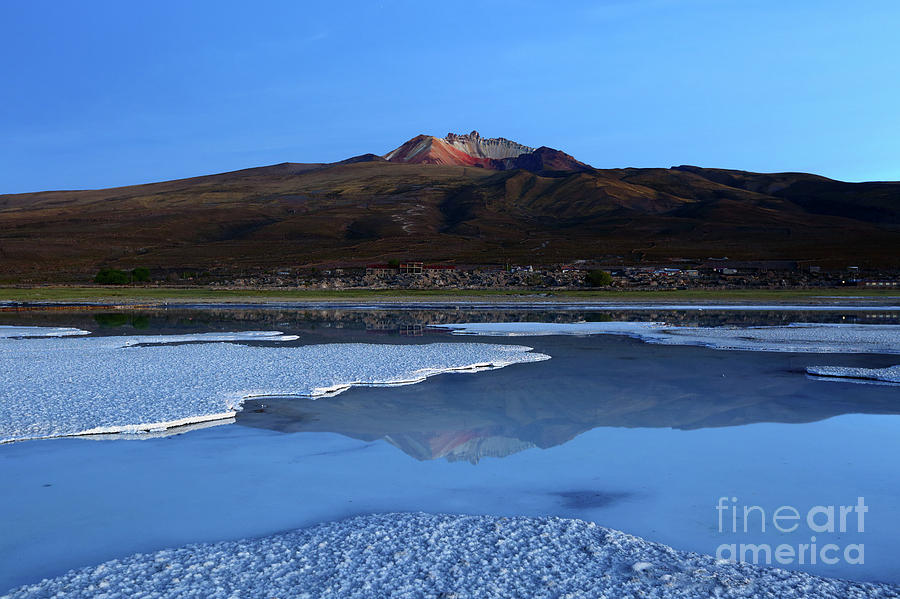 Landscape Photograph - Thunupa Volcano Twilight Reflections Salar de Uyuni Bolivia by James Brunker