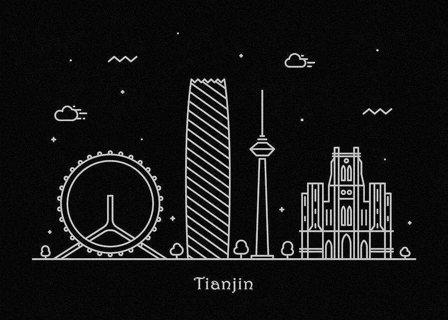 Tianjin Skyline Travel Poster Drawing by Inspirowl Design