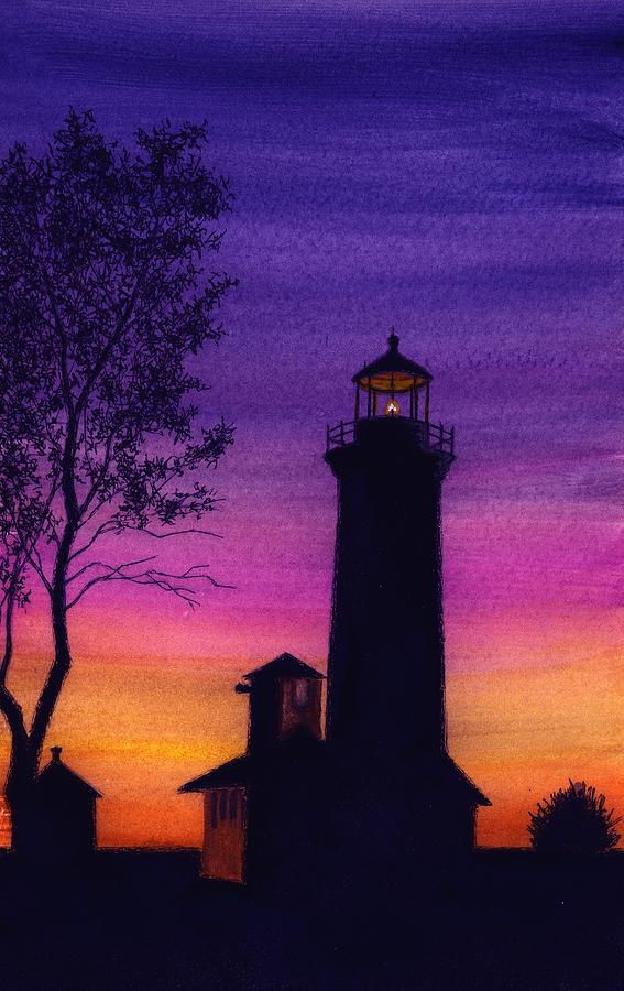 lighthouse silhouette painting