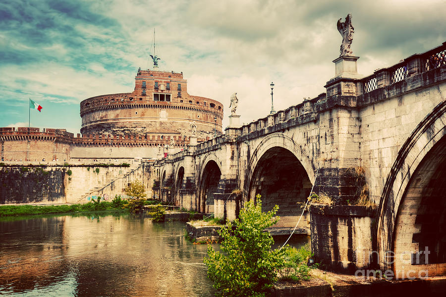Castle Photograph - Tiber river and the SantAngelo bridge by Michal Bednarek