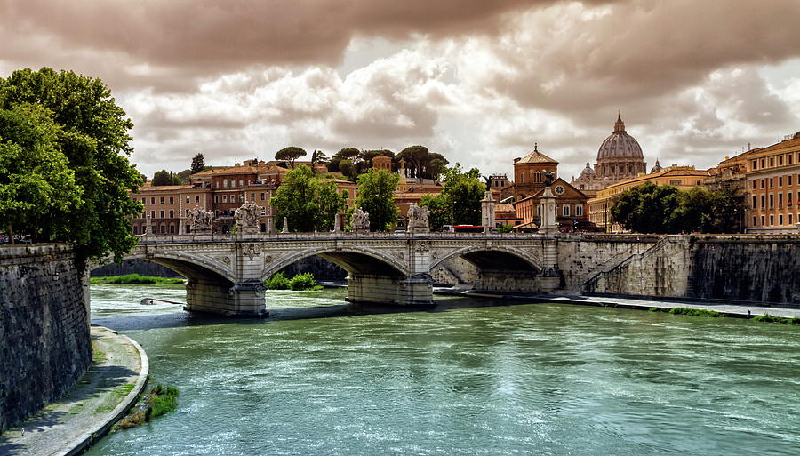 Tiber River, Ponte Santangelo And St. Peters Cathedral, Roma, Italy Photograph