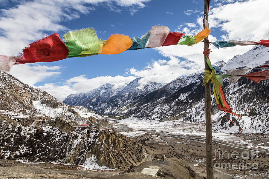 Tibetan Buddhism prayer flags in Nepal in the Annapurna range Photograph by Didier Marti